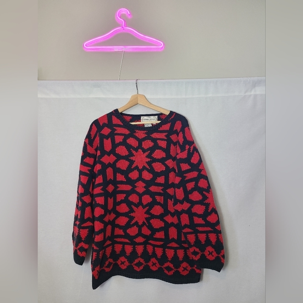Vintage red block Knit sweater - Size small women's